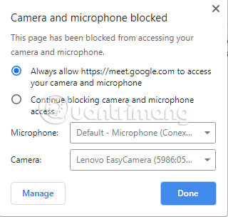 Click Always Allow https://meet.google.com to Access Your Camera and Microphone