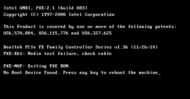 How to fix “PXE-E61: Media Test Failure, Check Cable” error